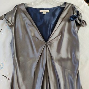 HARKHAM Silk Tunic Cocktail Mini Dress Gray with Blue Lining